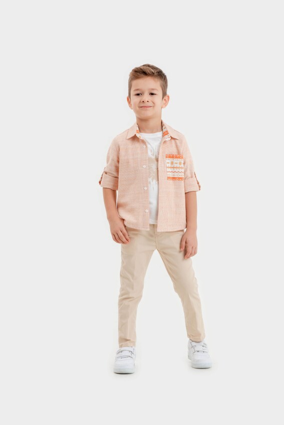 Wholesale Boys 3-Piece Shirt, T-Shirt and Pants Set 8-12Y Lemon 1015-10051 - 2