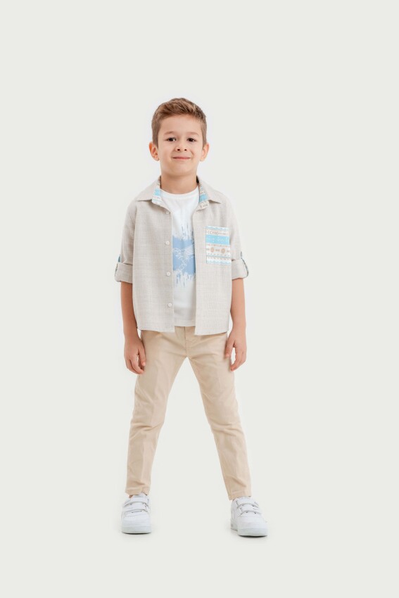 Wholesale Boys 3-Piece Shirt, T-Shirt and Pants Set 8-12Y Lemon 1015-10051 - 3