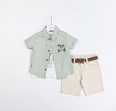 Wholesale Boys 3-Piece Shirt, T-Shirt and Shorts Set 2-5Y Sani 1068-2310 Green