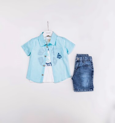 Wholesale Boys 3-Pieces Shirt, T-shirt and Denim Short Set 2-5Y Sani 1068-2388 - Sani (1)