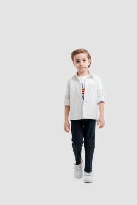Wholesale Boys 3-Pİeces Shirt, T-shirt and Pants Set 8-12Y Lemon 1015-10059 - 2