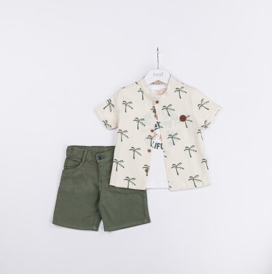 Wholesale Boys 3-Pieces Shirt, T-shirt and Short Set 2-5Y Sani 1068-2340 Khaki