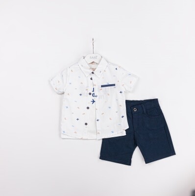 Wholesale Boys 3-Pieces Shirt, T-shirt and Short Set 2-5Y Sani 1068-2342 White