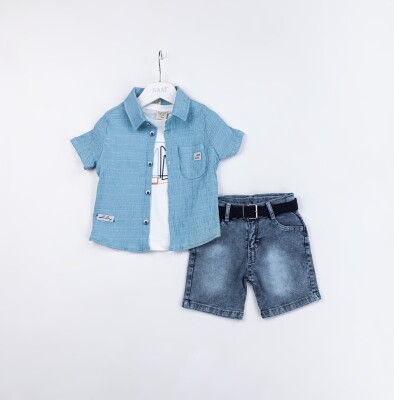 Wholesale Boys 3-Pieces Shirt, T-shirt and Short Set 2-5Y Sani 1068-2366 - Sani (1)