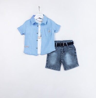 Wholesale Boys 3-Pieces Shirt, T-shirt and Short Set 2-5Y Sani 1068-2366 - Sani