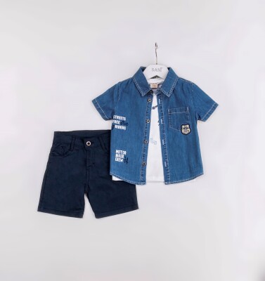 Wholesale Boys 3-Pieces Shirt, T-shirt and Short Set 2-5Y Sani 1068-2374 - 2