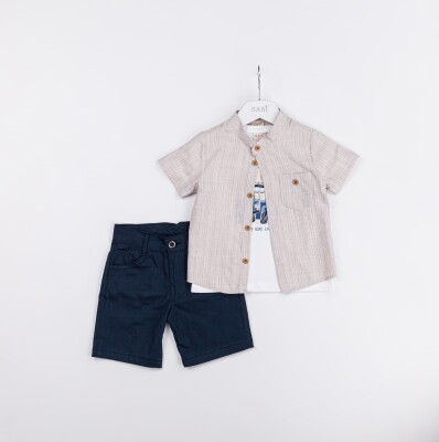 Wholesale Boys 3-Pieces Shirt, T-shirt and Short Set 2-5Y Sani 1068-2378 - Sani