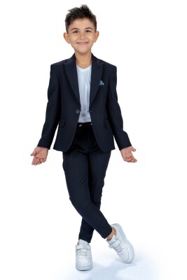 Wholesale Boys Casual Suit Set Jacket, T-shirt and Pants 3-7Y Terry 1036-5682 Navy 