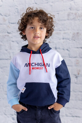 Wholesale Boys' Hooded Embroidered Sweatshirt 1-12Y Zeyland 1070-252Z3EZC63 Navy 