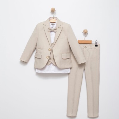 Wholesale Boy's Jacket and Vest Suit Set 7-10Y Terry 1036-5797 Cream