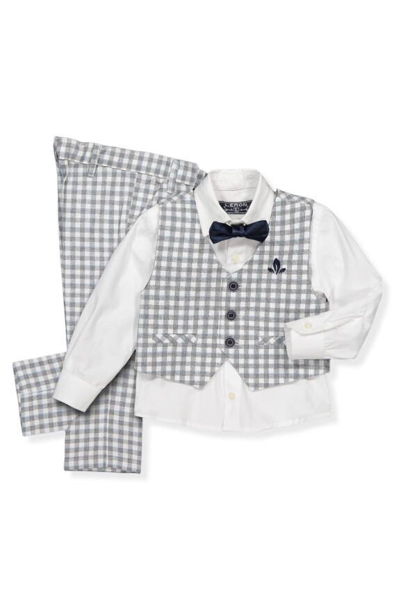 Wholesale Boys Patterned Suit Set 1-4Y Lemon 1015-9445 - 2