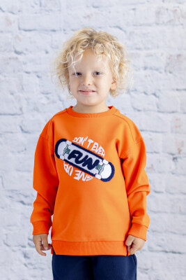 Wholesale Boys' Print Embroidery Detailed Sweatshirt 1-12Y Zeyland 1070-252Z3EZC64 Orange