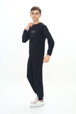 Wholesale Boys Printed Tracksuit Set 11-14Y Nickel 2060-20108-3 Black