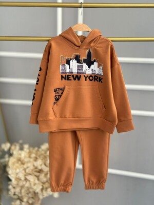 Wholesale Boys Printed Tracksuit Set 2-10Y KidsRoom 1031-8011-1 Brown