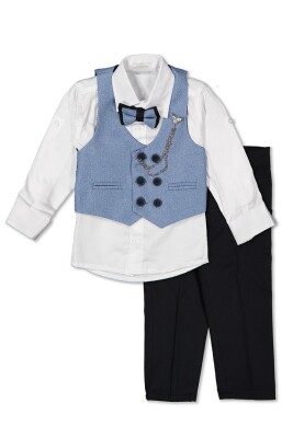 Wholesale Boys Sport Suit Set with Chain and Vest 5-8Y Terry 1036-5577 Голубой 