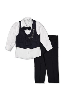 Wholesale Boys Sport Suit Set with Chain and Vest 5-8Y Terry 1036-5577 Темно-синий