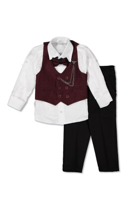 Wholesale Boys Sport Suit Set with Chain and Vest 5-8Y Terry 1036-5577 Бордовый 