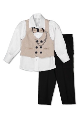 Wholesale Boys Sport Suit Set with Vest and Chain Accessory 1-4Y Terry 1036-5576 Бежевый 