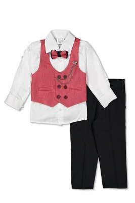 Wholesale Boys Sport Suit Set with Vest and Chain Accessory 1-4Y Terry 1036-5576 Черепичный цвет
