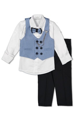 Wholesale Boys Sport Suit Set with Vest and Chain Accessory 1-4Y Terry 1036-5576 Голубой 