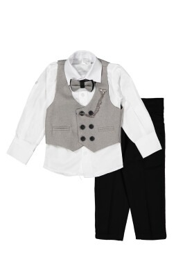 Wholesale Boys Sport Suit Set with Vest and Chain Accessory 1-4Y Terry 1036-5576 Серый 
