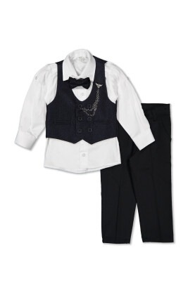 Wholesale Boys Sport Suit Set with Vest and Chain Accessory 1-4Y Terry 1036-5576 Темно-синий