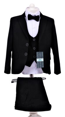 Wholesale Boys Suit Set Jacket Vest Pants Bowtie and Shirt 9-12Y Terry 1036-5402 Black