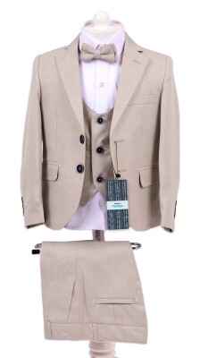 Wholesale Boys Suit Set Jacket Vest Pants Bowtie and Shirt 9-12Y Terry 1036-5402 Beige