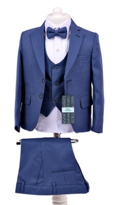 Wholesale Boys Suit Set Jacket Vest Pants Bowtie and Shirt 9-12Y Terry 1036-5402 Indigo