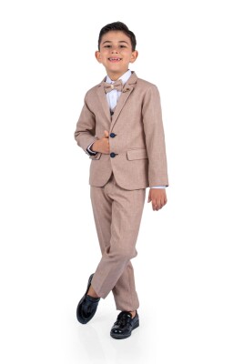 Wholesale Boys Suit Set with Jacket Vest Pants Shirt 2-5Y Terry 1036-2839 Beige