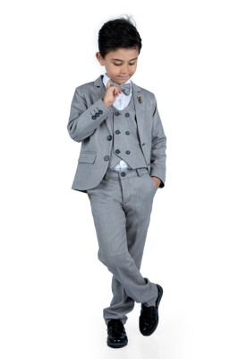 Wholesale Boys Suit Set with Jacket Vest Pants Shirt 6-9Y Terry 1036-2840 Gray