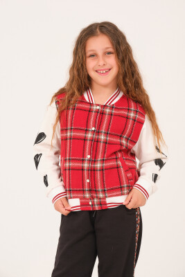 Wholesale Checkered College Jacket for Girls 8-15Y Jazziee 2051-252J4MTK22 Red