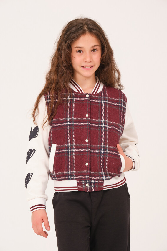 Wholesale Checkered College Jacket for Girls 8-15Y Jazziee 2051-252J4MTK22 - 2