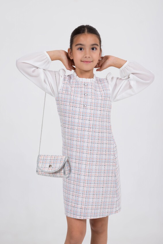 Wholesale Checkered Dress for Girls 6-9Y Wizzy 2038-3400 - 2