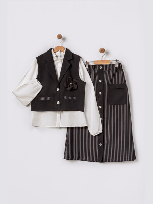 Wholesale Girl 3-Piece Vest Skirt Set 11-14 Yrs Pafim 2041-2025Y1007 Black-White