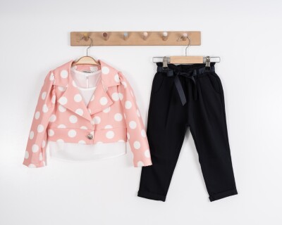 Wholesale Girl 3 Pieces Jacket Set Suit 3-7Y Moda Mira 1080-7132 Blanced Almond