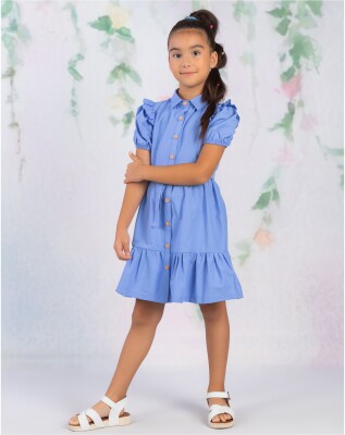 Wholesale Girl Apple Patterned Dress 6-9Y Wizzy 2038-3477 Blue