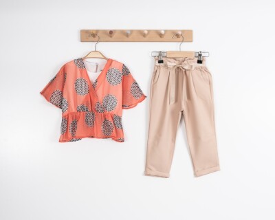 Wholesale Girl Big Point Set Suit 3-7Y Moda Mira 1080-7092 Orange