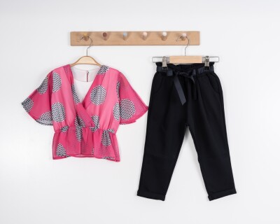 Wholesale Girl Big Point Set Suit 3-7Y Moda Mira 1080-7092 Neon Pink