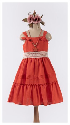 Wholesale Girl Dress with Necklace 6-12Y Tivido 1042-2488 Orange