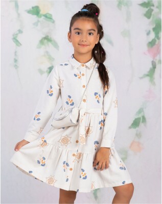 Wholesale Girl Katan Printed Dress 2-5Y Wizzy 2038-3456 Blue