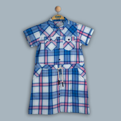 Wholesale Girl Patterned Dress 2-5Y Timo 1018-TK4DÜ044243492 Blue
