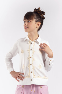 Wholesale Girl Patterned Shirt 8-11Y Pafim 2041-Y23-3105 White