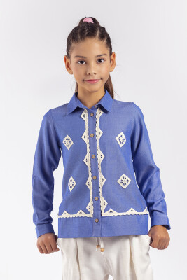 Wholesale Girl Patterned Shirt 8-11Y Pafim 2041-Y23-3105 Saxe