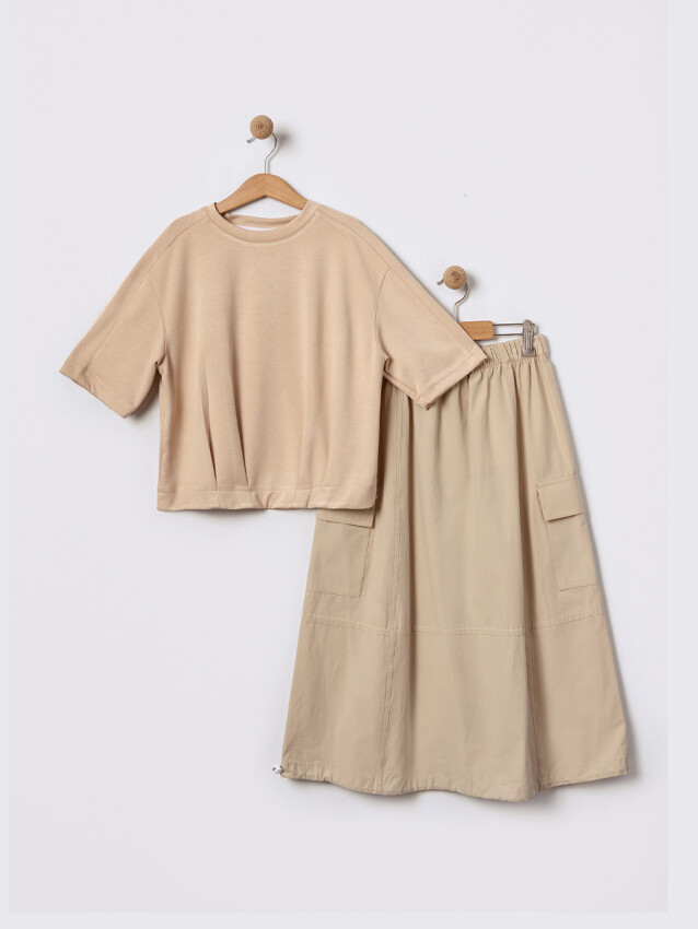 Wholesale Girl Pleated Cotton T-Shirt Set 7-10Y Pafim 2041-2025Y1041 - 1