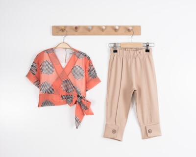 Wholesale Girl Point Blouse Set Suit 8-12Y Moda Mira 1080-7091 Neon Oranj