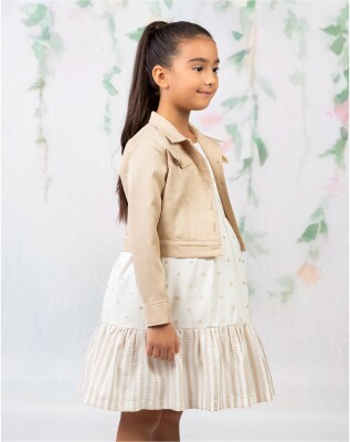 Wholesale Girl Point Patterned Jacket Dress Set Suit 2-5Y Wizzy 2038-3461 Beige