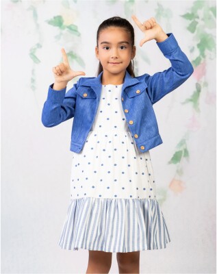 Wholesale Girl Point Patterned Jacket Dress Set Suit 6-9Y Wizzy 2038-3481 Blue