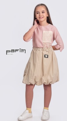 Wholesale Girl Short Balloon Skirt 11-14Y Pafim 2041-2025Y1054 Beige