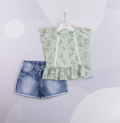 Wholesale Girls 2-Piece Blouse and Denim Shorts Set 2-5Y Sani 1068-9861 - 2
